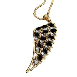 NWT Betsey Johnson Necklace Large Black White Wing Gold Tone Statement